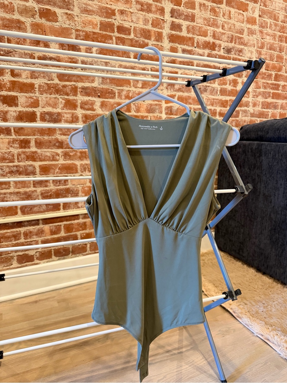 Abercrombie & Fitch Olive Green Surplice Sleeveless Bodysuit